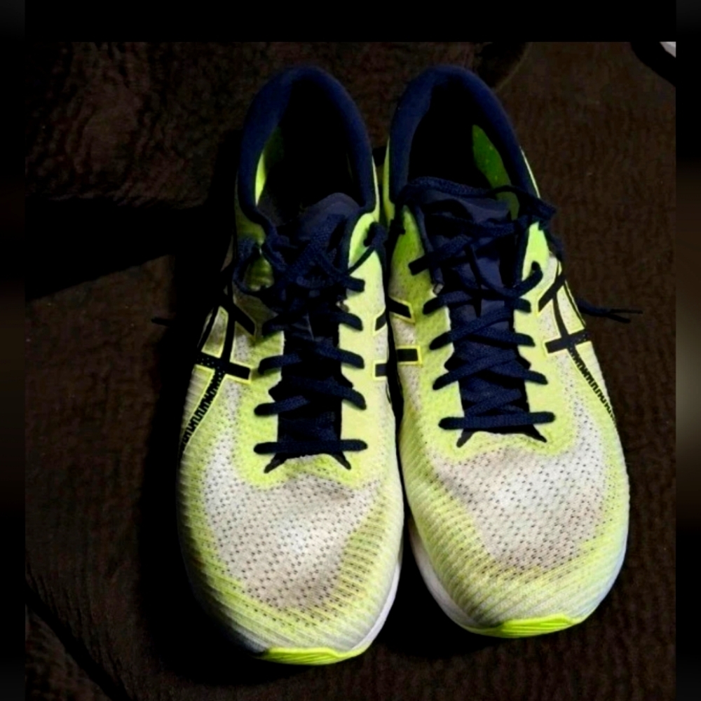 Asics Magic Speed Neon Green and Navy Athletic Shoes - Picture 5 of 13